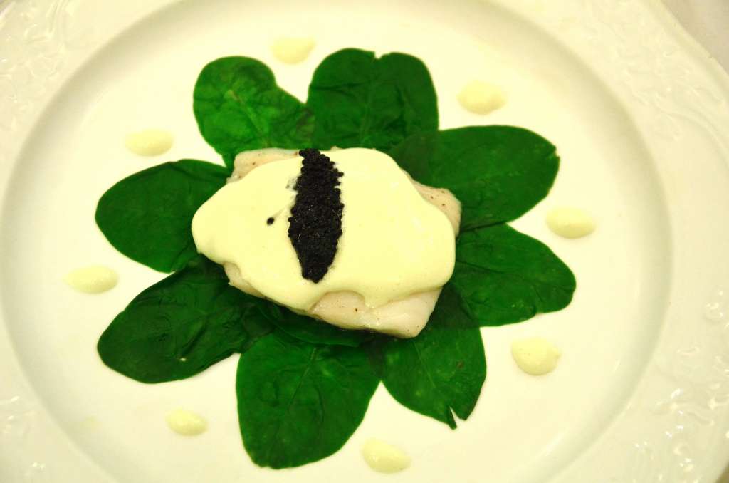 Fillet of turbot steam-cooked with baby spinach