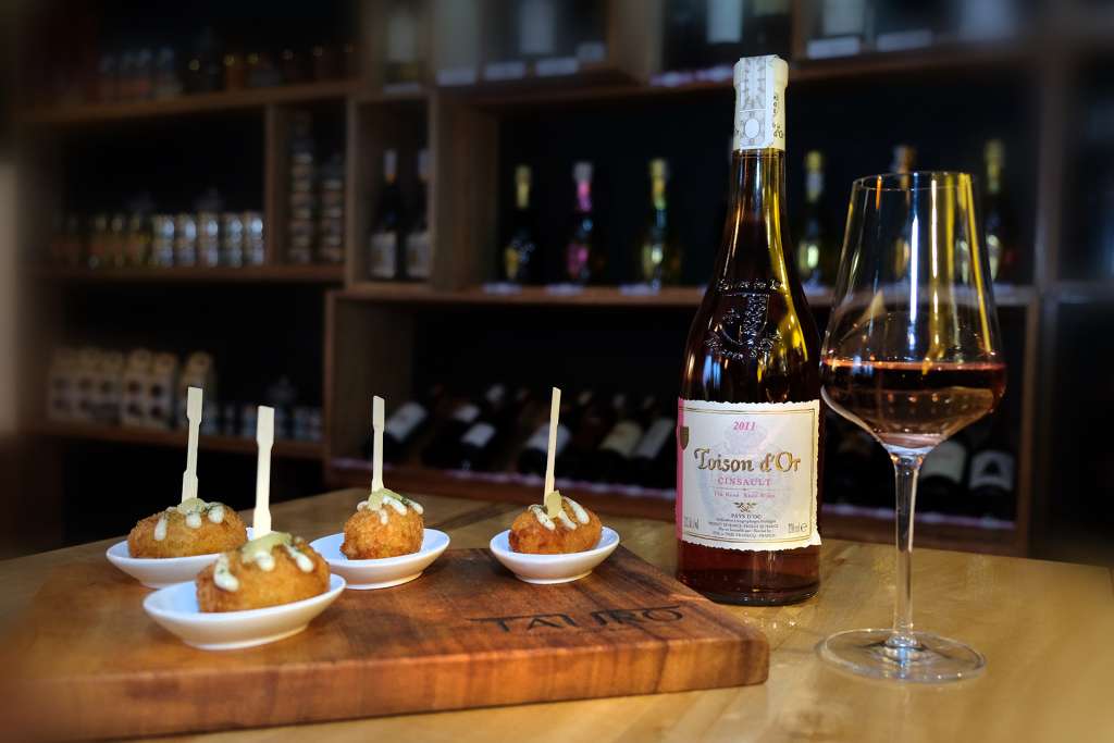 Salt Cold Fritters with Allioli tapas paired with Languedoc Roussillou: Toison D’or Ciusault Rose 2011