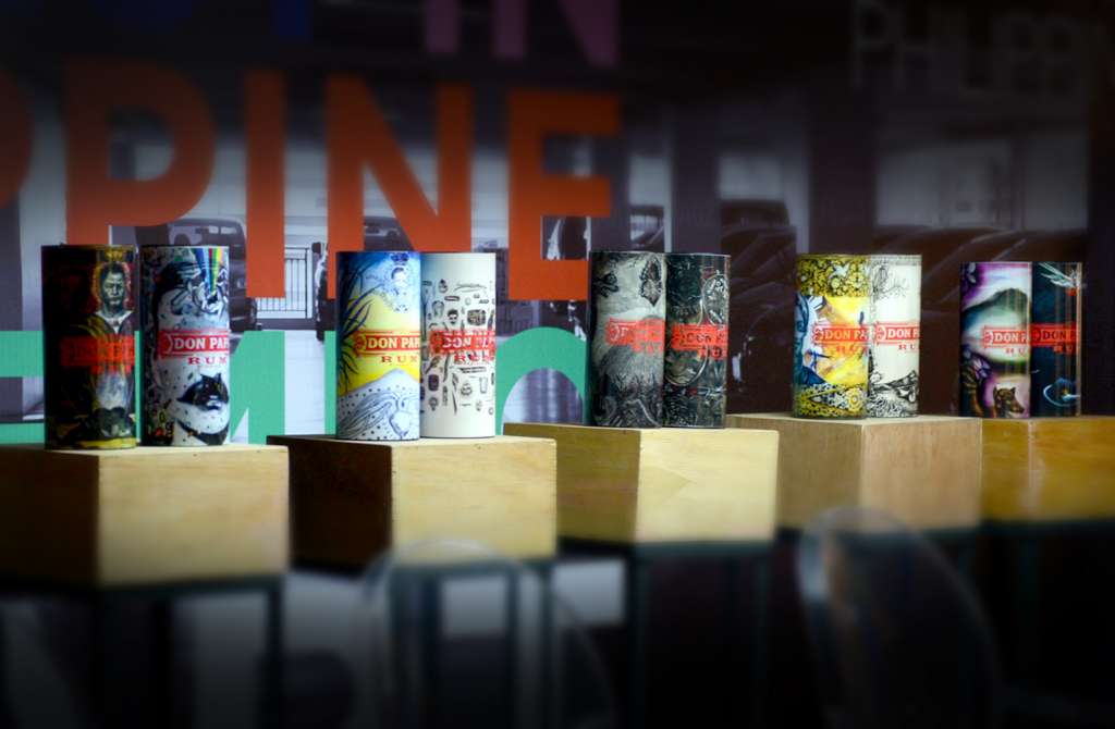 The finalist canisters from the first Don Papa Art Competition, featured during Art Fair Philippines last February 17-21, 2016